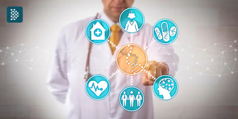mão apontando para inteligência artificial medicina que centraliza informações clínicas