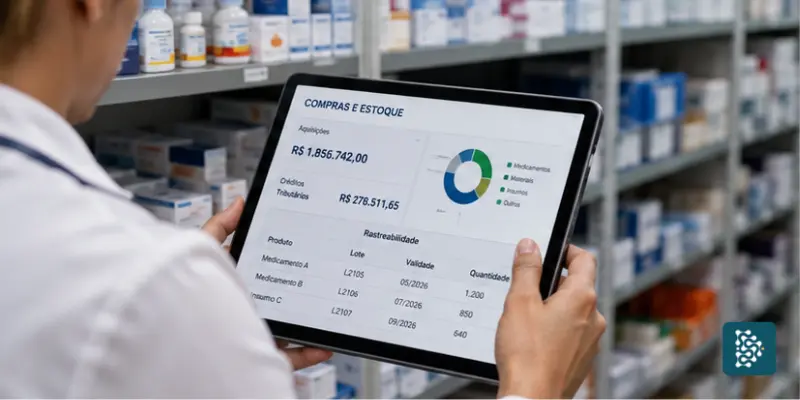 gestores de estoque farmacêutico olhando dados de faturamento com mudanças da reforma tributária