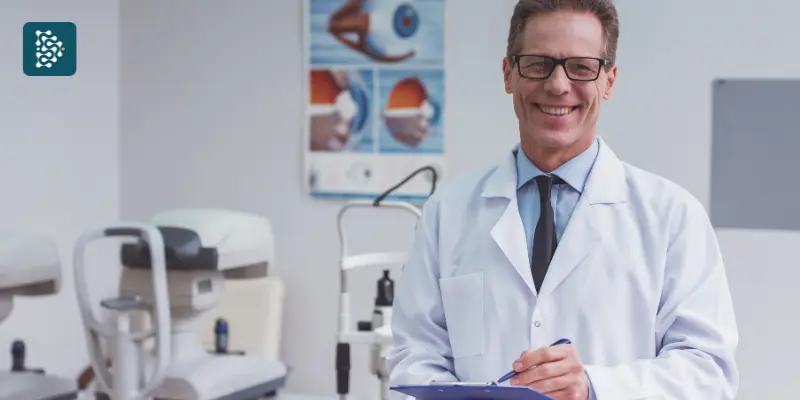 Médico oftalmologista em clínica oftalmológica