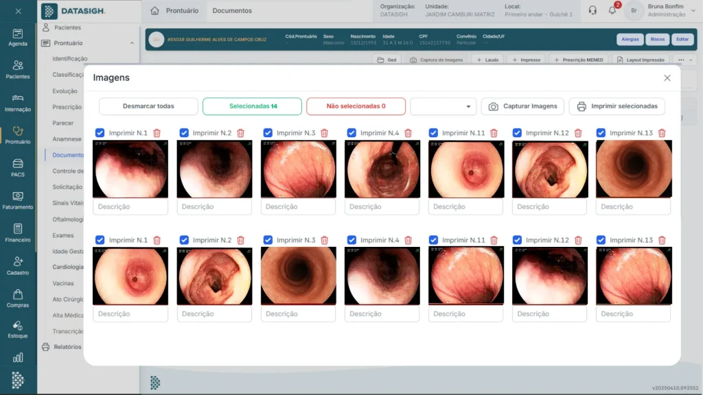 Imagem real da integração do software Datasigh com equipamentos médicos 