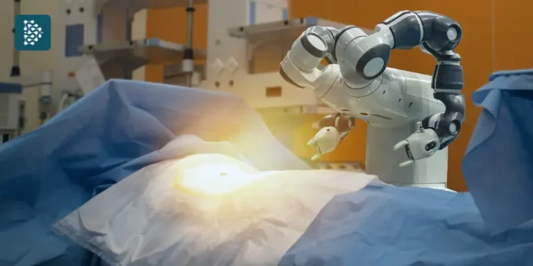 soluções digitais para hospitais com robô médico realizando cirurgia autônoma