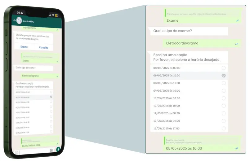 Ilustração de autoagendamento de consulta médica pelo WhatsApp