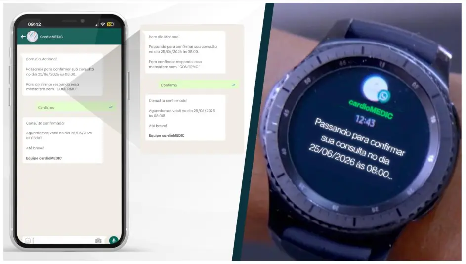 Ilustração de tela de confirmação de consulta em smartwatch