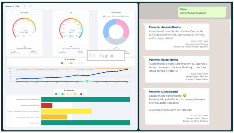 Tela do sistema Datasigh mostrando funcionamento e aplicação da pesquisa de satisfação NPS