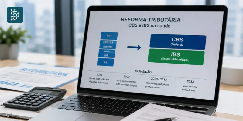 tela do computador com as principais mudanças da reforma tributária para hospitais e clínicas