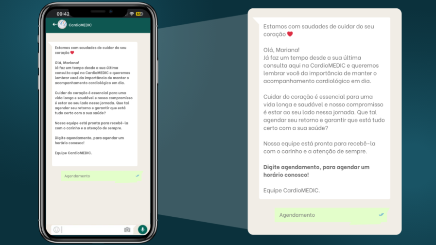 tela whatsapp datasigh automação de contato com paciente ausente